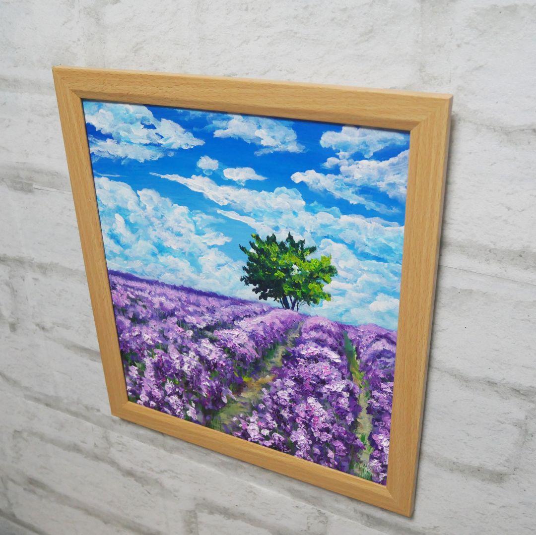 油絵 油彩 油彩画 絵 絵画【ラベンダー畑に立つ一本木】