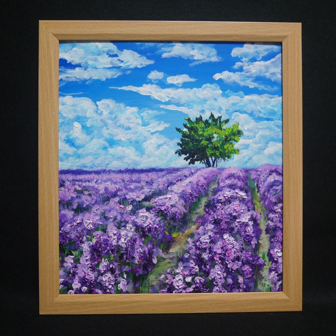油絵 油彩 油彩画 絵 絵画【ラベンダー畑に立つ一本木】