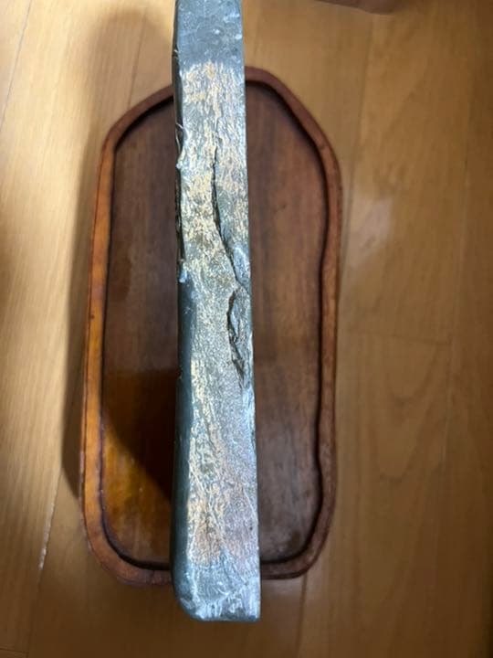 唐硯　古緑端渓硯 すずり 硯石 木台付き