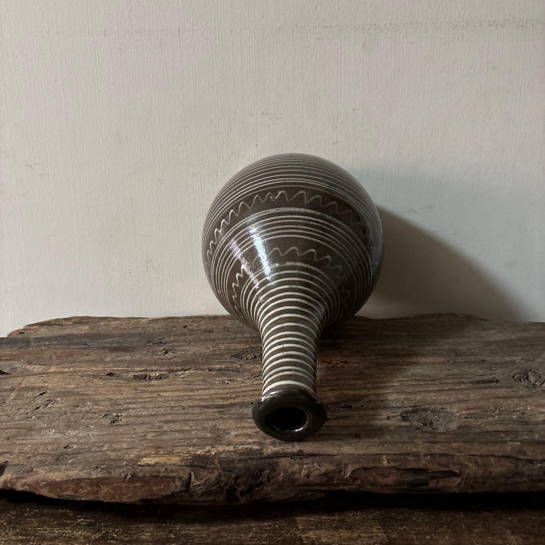 古丹波焼　えへんイッチン徳利　その② 古陶磁.アンティーク.花入.筒描　検:李朝