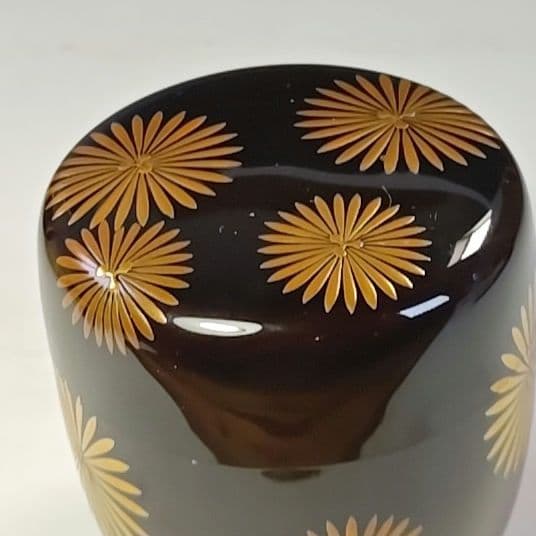 イ806 棗『村田宗覚作』『而妙斎　花押　極箱　唐松蒔絵　内銀黒大棗　二重箱』