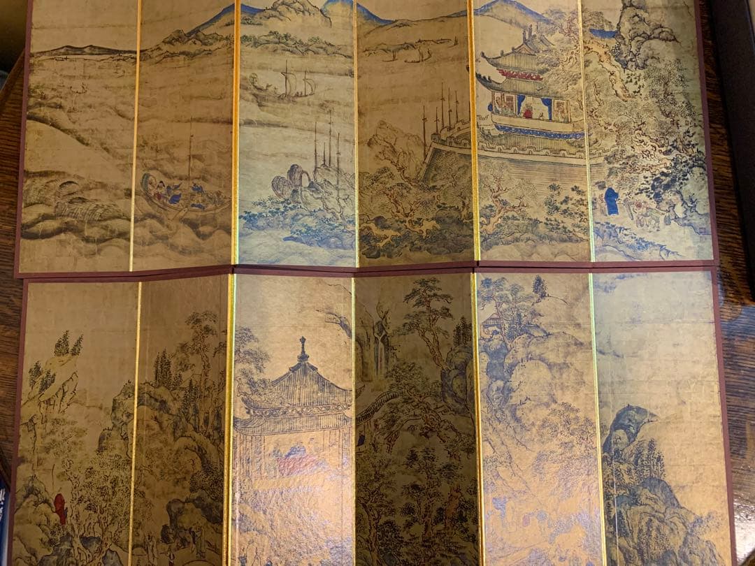 池大雅「楼閣山水図屏風」