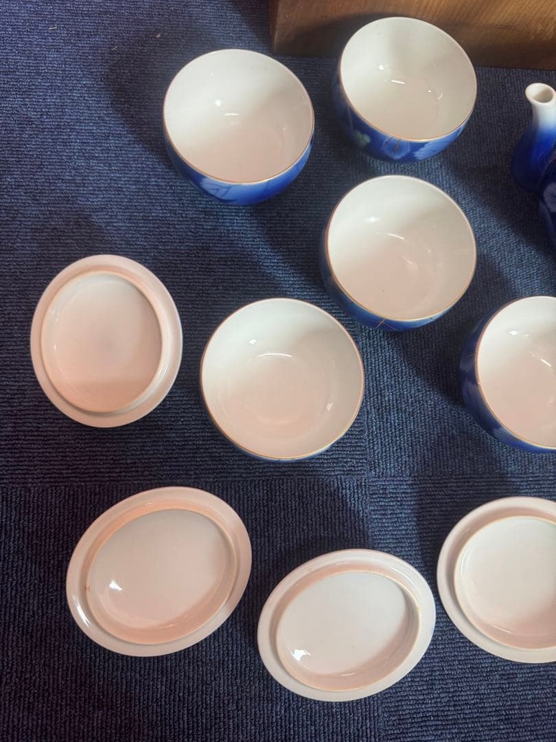 1765 深川製磁　葡萄瑠璃　茶器セット　急須1客　湯呑蓋付5客