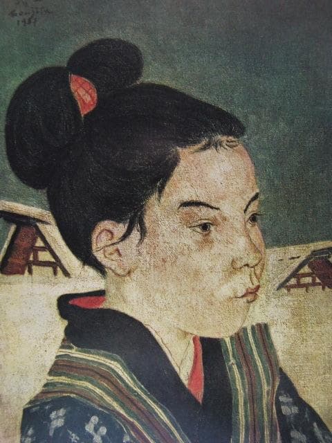 藤田嗣治、「Fille d'Akita」、希少画集の額装画、人気作品