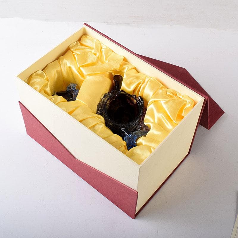 中国　ガラス工芸　琉璃夏氏　花彫刻　急須型　置物　箱・証明書付　C　8201