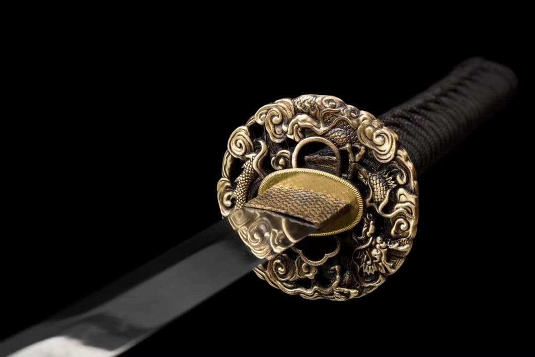 銅装鎏金銀精彫T 10焼刃『雲龍打刀』武具 刀装具　日本刀　模造刀  居合刀