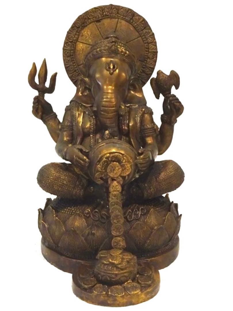 仏教美術　ガネーシャ　銅像　真鍮製　高さ33cm 重量6.6kg