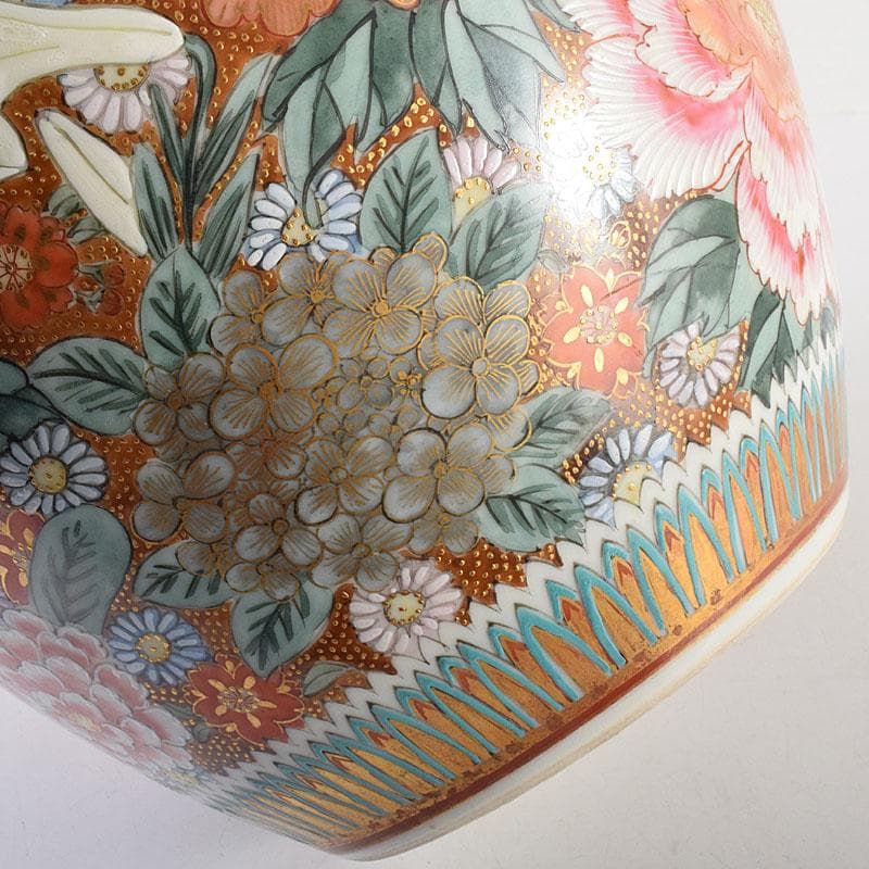 りか　九谷焼名工　九谷中田錦玉　百花繚乱 花詰文壷　花入　D　R8825H