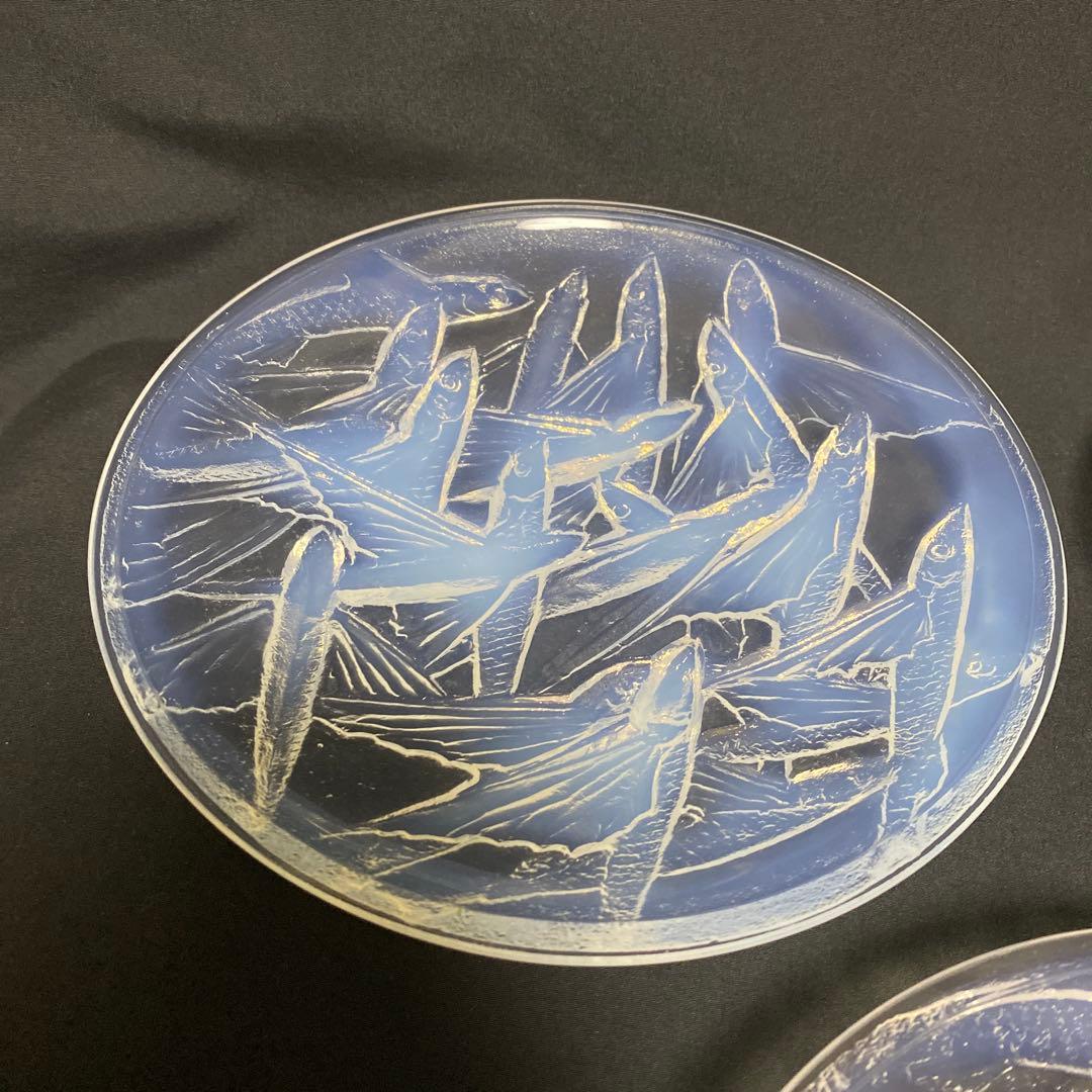 小柴外一　オパールセント　乳白　ガラス　トビウオ　中皿　5枚　セット