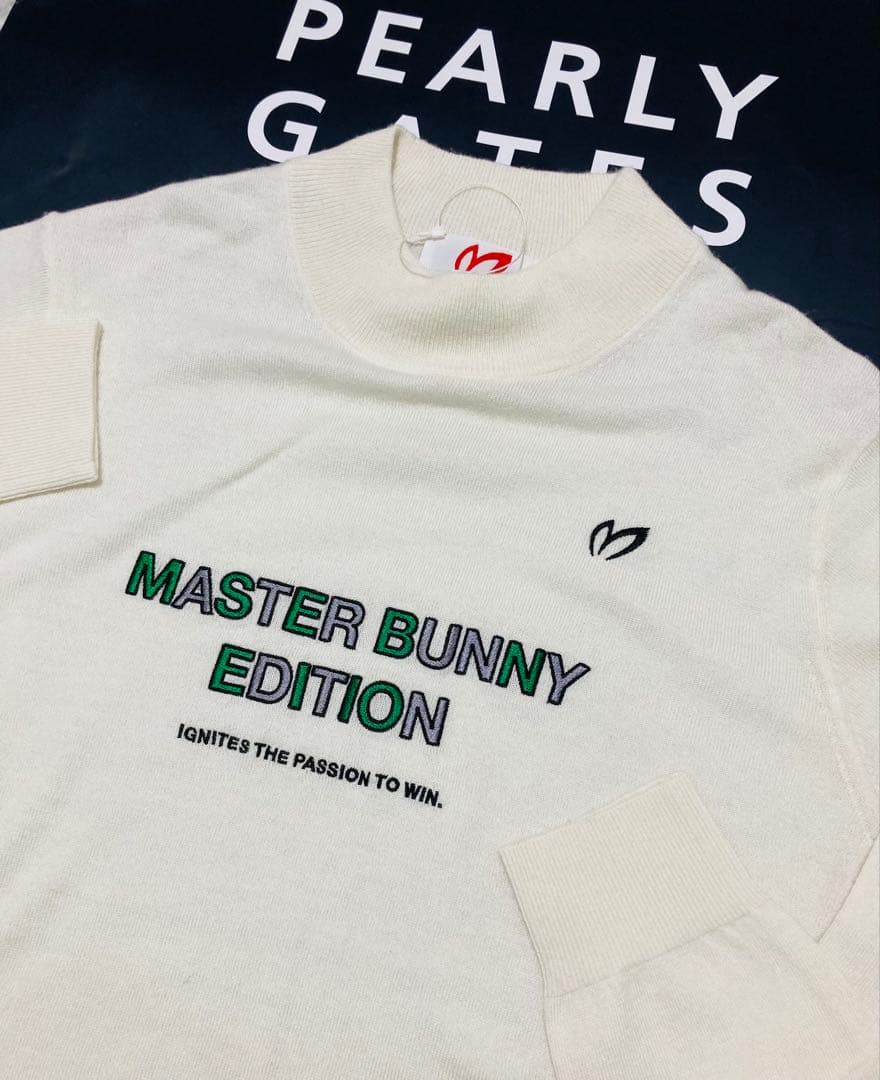 新品 パーリーゲイツ マスターバニー カシミヤ混 タートルネックニット 6LL白