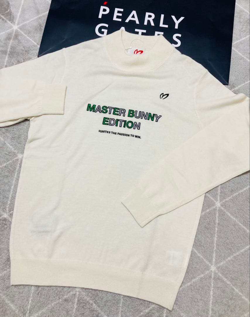 新品 パーリーゲイツ マスターバニー カシミヤ混 タートルネックニット 6LL白