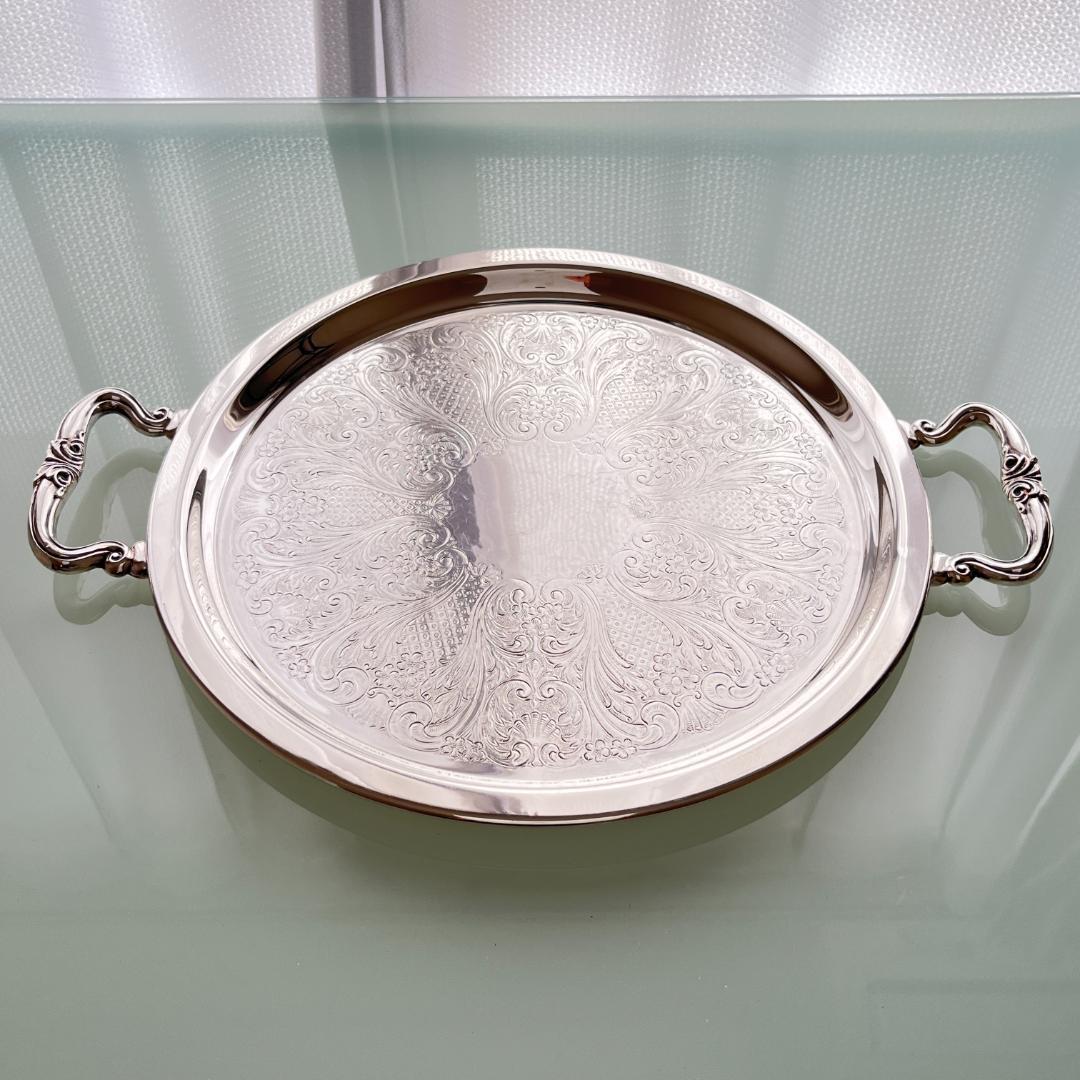 【ビクトリアン】ドリンクトレー / ギャラリートレー【シルバープレート】33cm