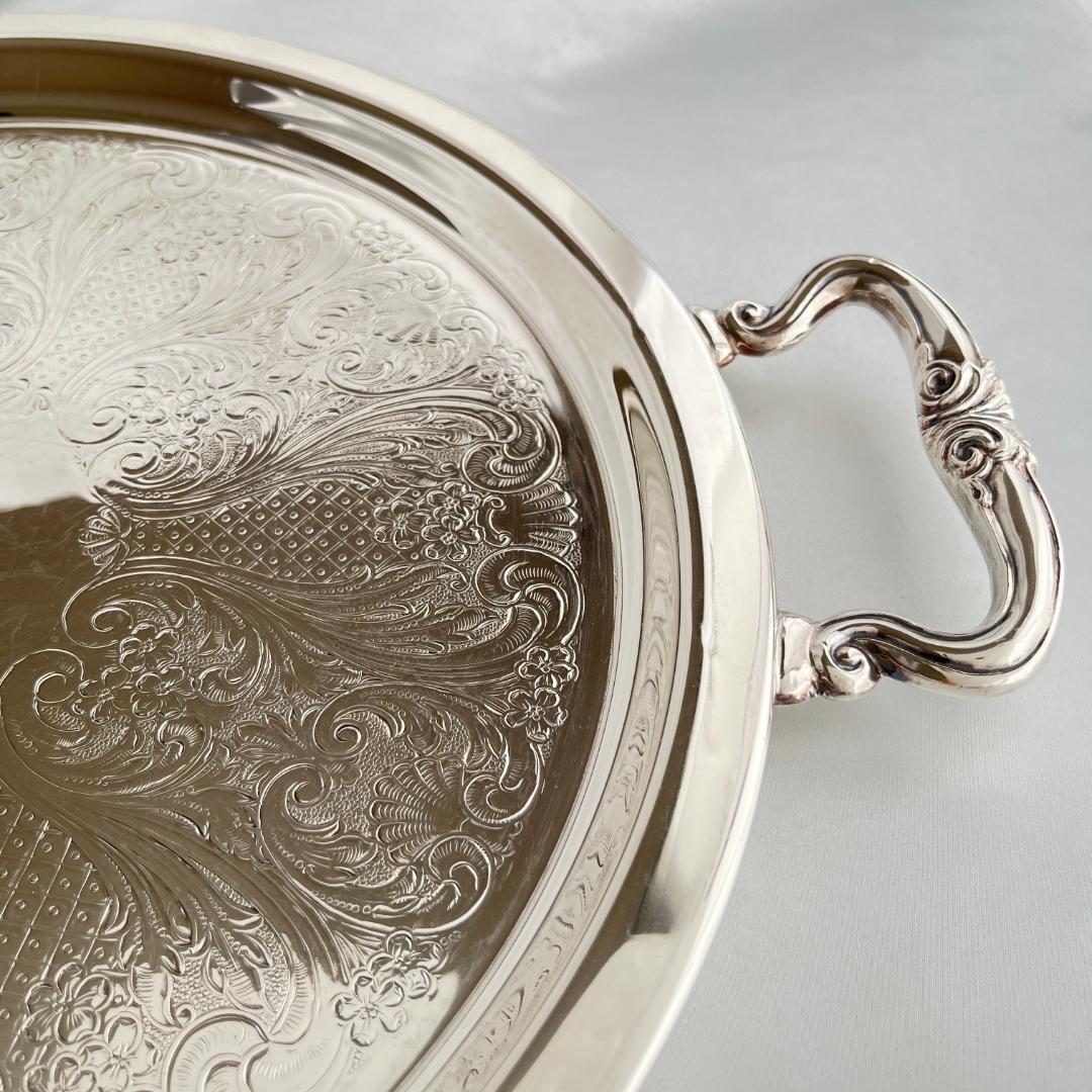 【ビクトリアン】ドリンクトレー / ギャラリートレー【シルバープレート】33cm