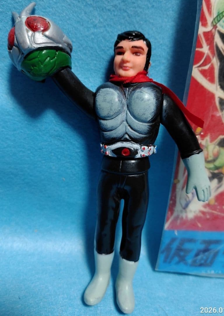 昭和レトロ当時物 旧バンダイ 仮面ライダー 面取れマスク取れ カスタムソフビミニ