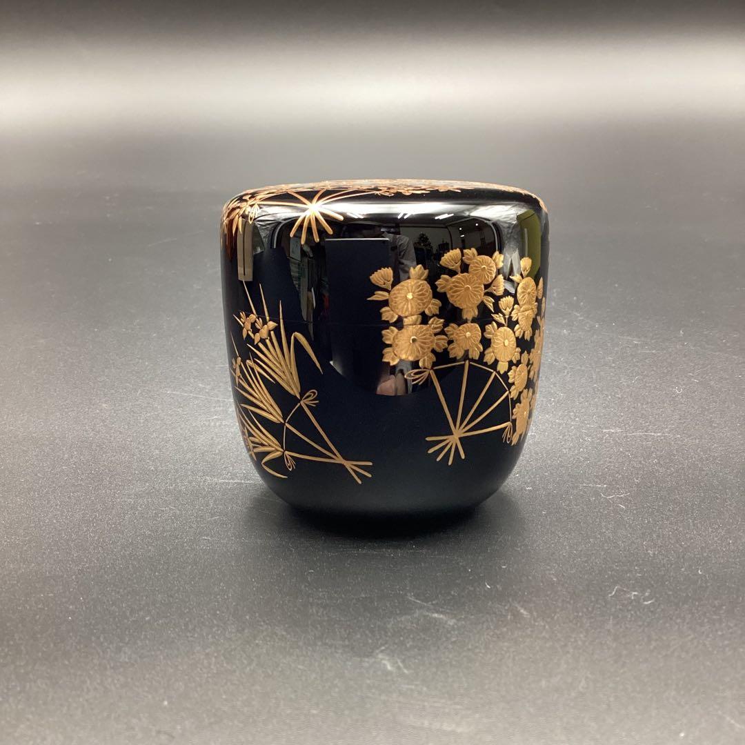 大棗内梨地　花扇蒔絵　鵬雲斉書付　吉田華正作 二重箱入