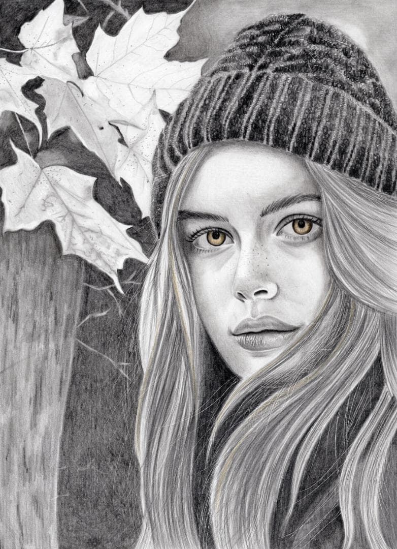 鉛筆画「Amber in autumn」　B5大サイズ