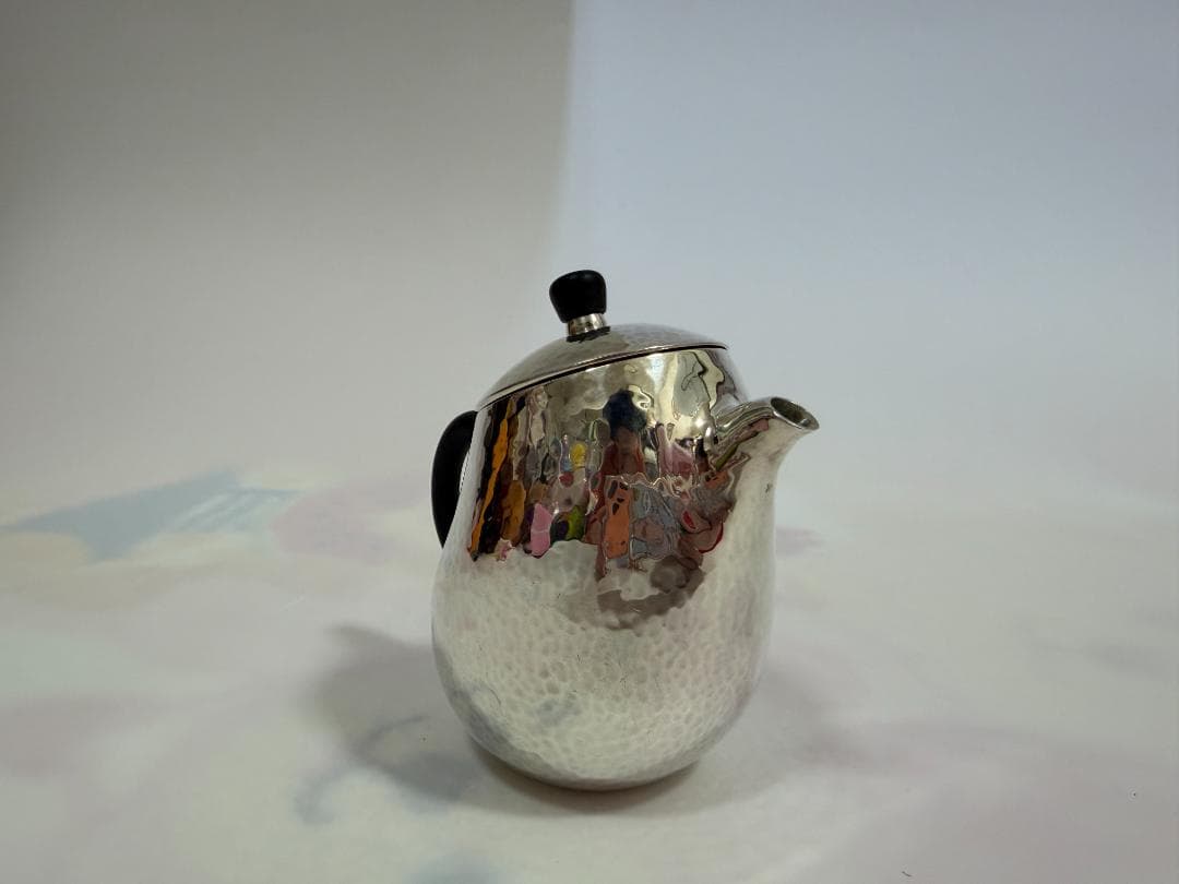 純銀製 鎚目 唐木手 急須 銀瓶 煎茶道具