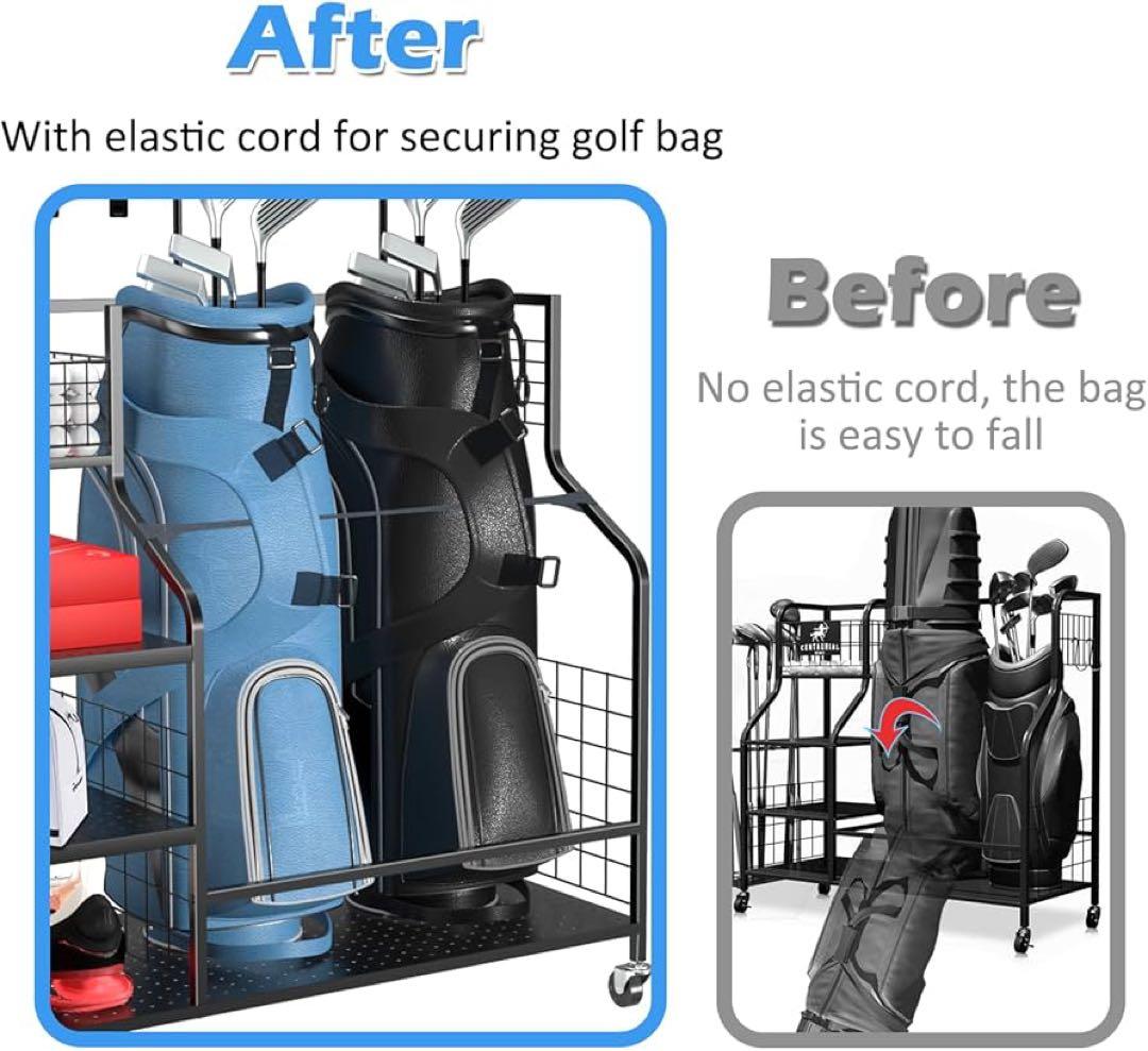 ゴルフ収納ラック ゴルフバッグオーガナイザー ガレージ用 ゴルフクラブホルダー