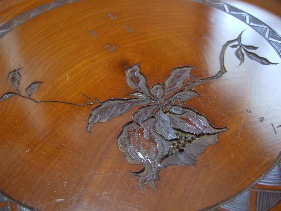 木製彫刻 お盆 丸盆 直径28cm 5枚組