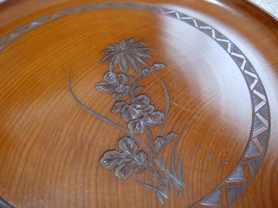 木製彫刻 お盆 丸盆 直径28cm 5枚組