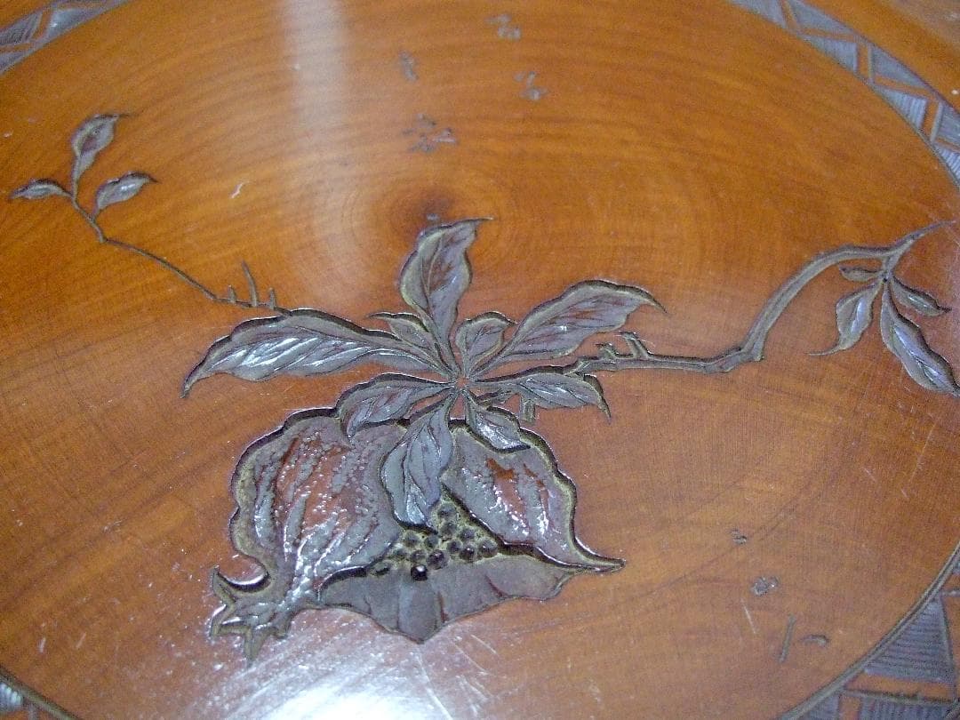 木製彫刻 お盆 丸盆 直径28cm 5枚組