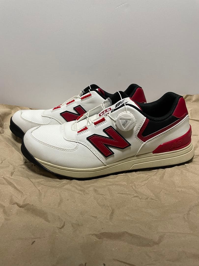 New Balance 574 ゴルフシューズ ホワイト/レッド
