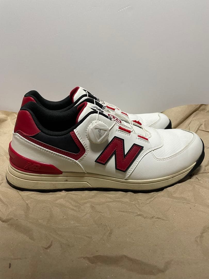 New Balance 574 ゴルフシューズ ホワイト/レッド