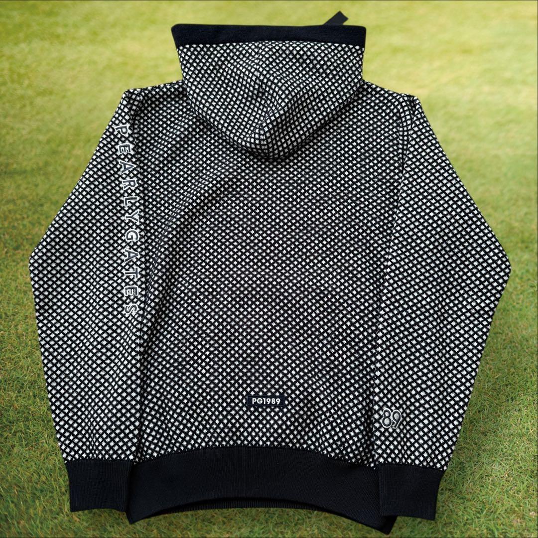 パーリーゲイツ　ニット　パーカー　M〜L相当　白　黒　チェック　総柄　4