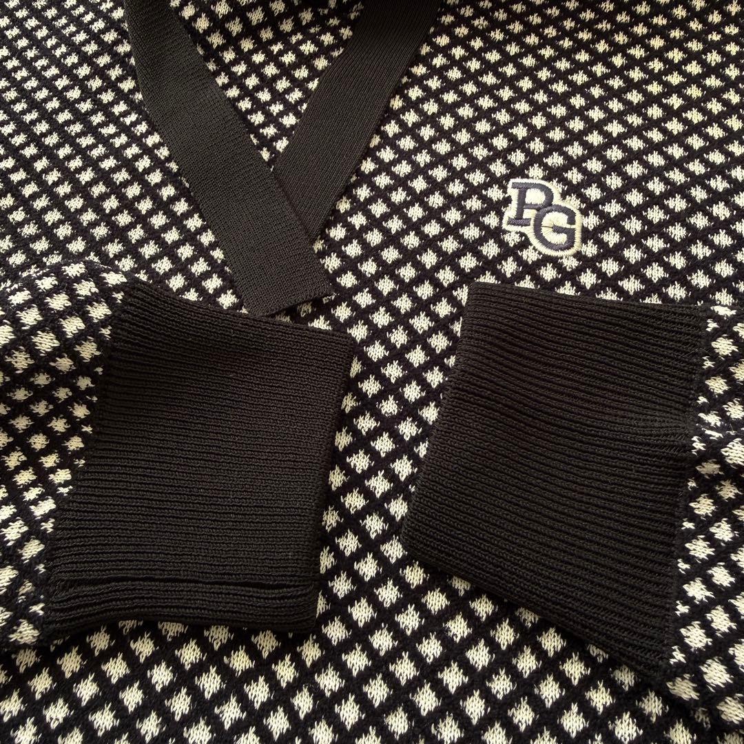 パーリーゲイツ　ニット　パーカー　M〜L相当　白　黒　チェック　総柄　4