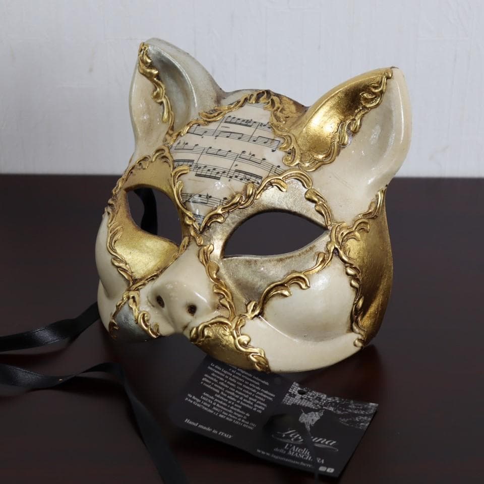 ベネチアンマスク キャット 猫 仮面 イタリア製 ゴールド × ホワイト