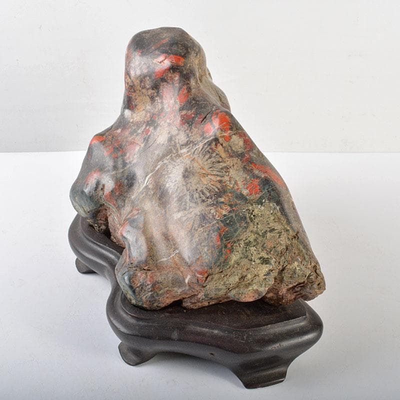 天然石　鑑賞石　菊花石　置物　重さ約12kg　唐木台付　V　R6352B