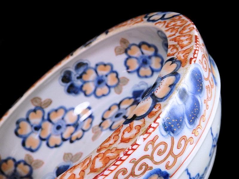 古伊万里　色絵 　桜花紋の図　大深鉢　E637AS-fbns