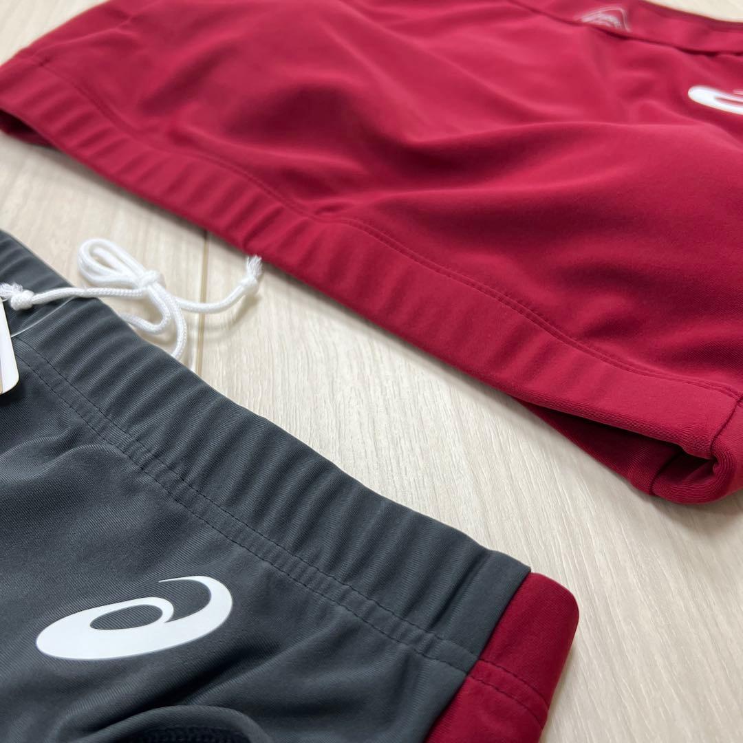 アシックス　女子陸上ユニフォーム上下セット　エンジ×ダークグレー　3XL　新品