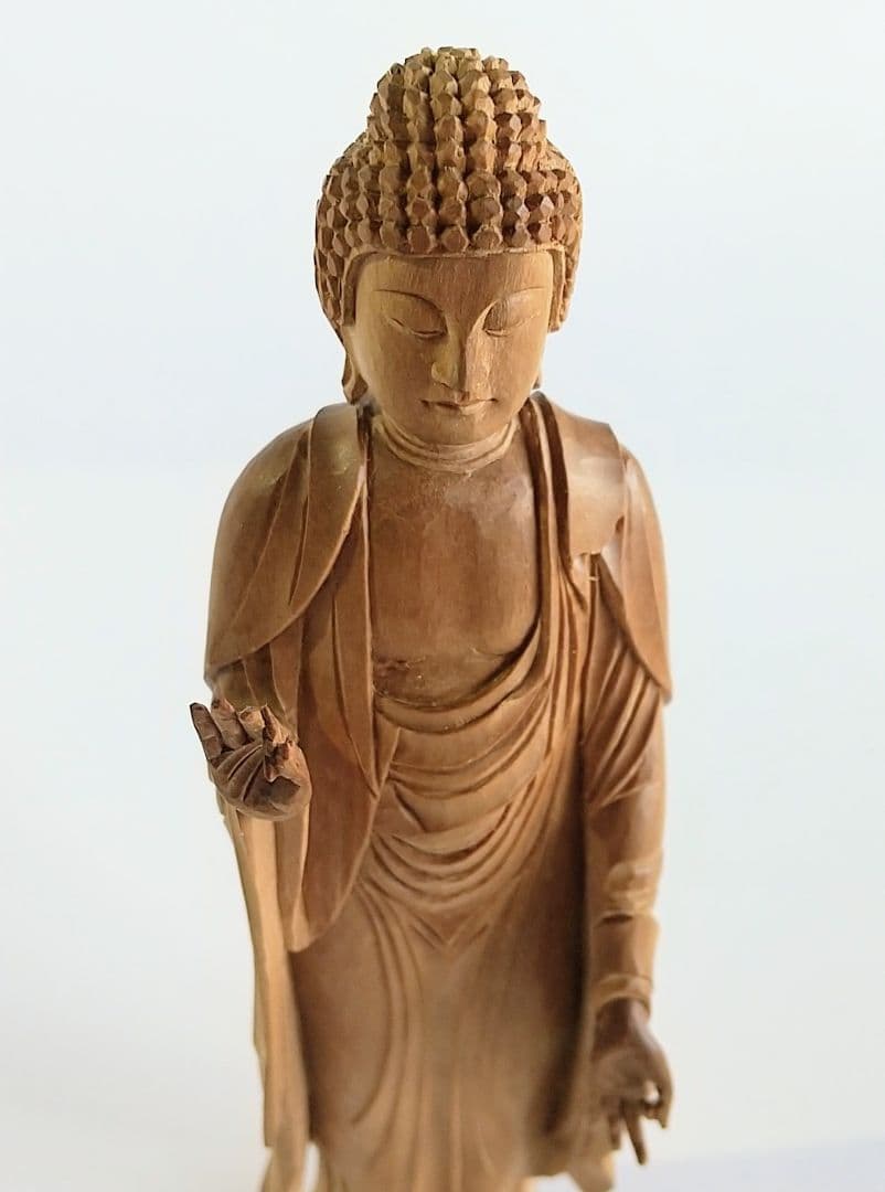 阿弥陀如来立像 4寸 像のみ #657 ◆白檀 木彫 仏像