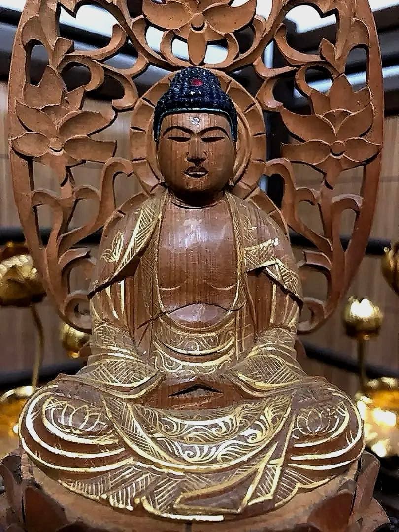 仏教美術 時代 木製 金彩 釈迦如来像 仏像 H30㎝