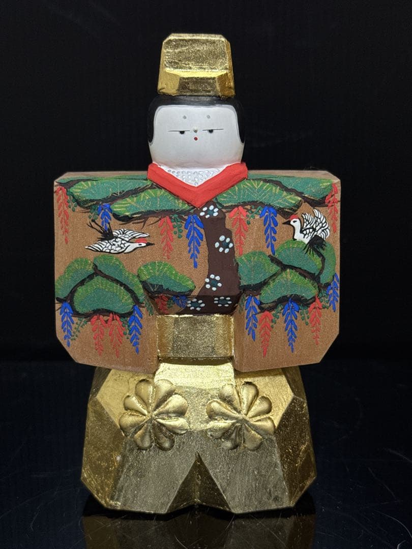 奈良 一刀彫 名人 鎌田麦風 造 立雛 置物 共箱付