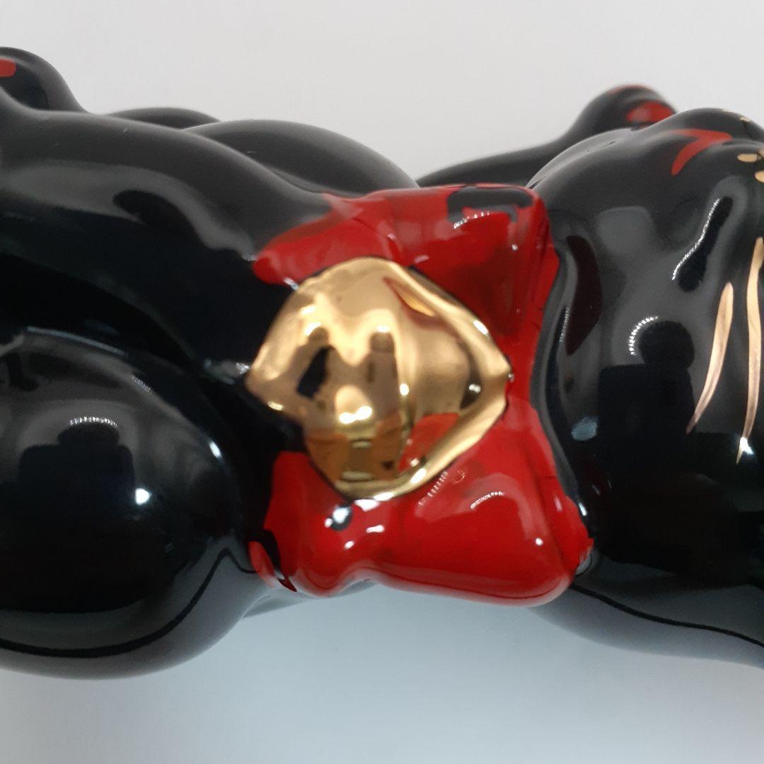 095 東海銀行ノベルティ 陶器製 リボン猫 貯金箱 2体セット 白黒 非売品