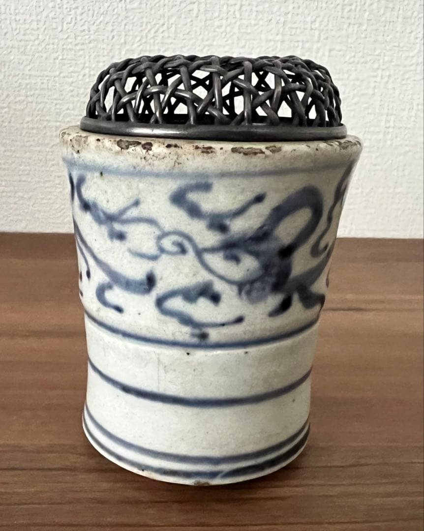 年代物 古染香炉 純銀火屋 香合 箱付き アンティーク