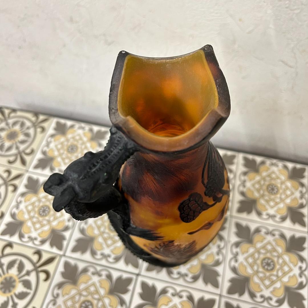 エミール　ガレ風　花瓶　被せガラス　蜥蜴紋　　 高さ30ｃｍ