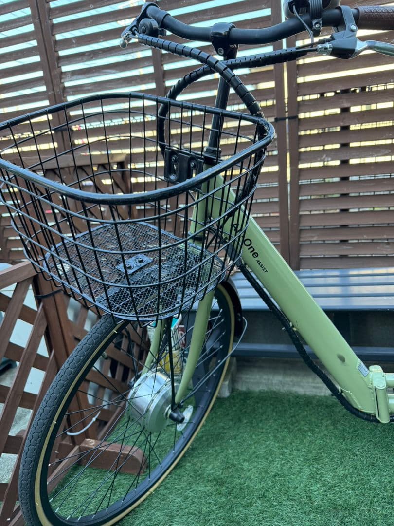 電動アシスト自転車 グリーン 前カゴ付き26インチ変速なし