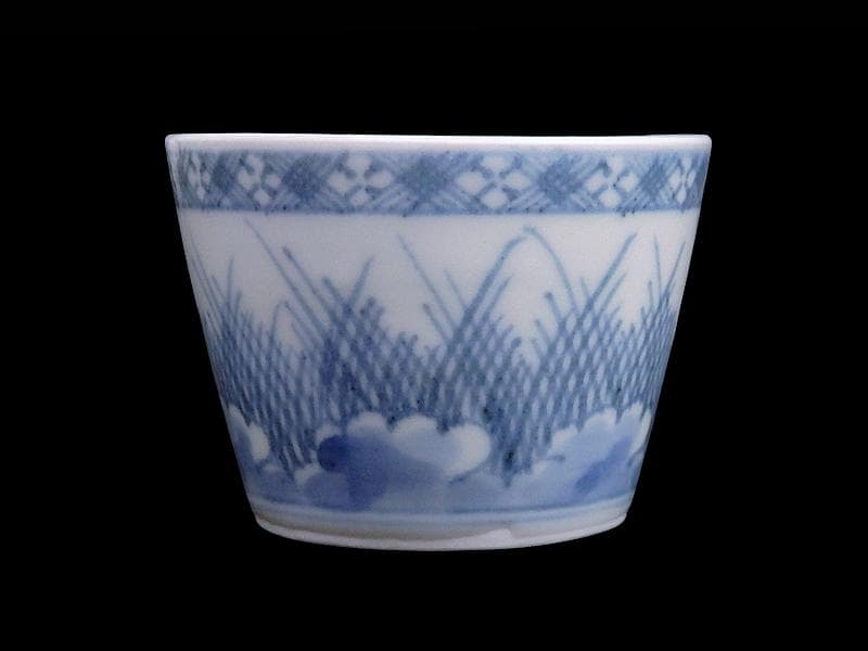 古伊万里　染付　雪輪に葦の図　蕎麦猪口　E760AS-CYl