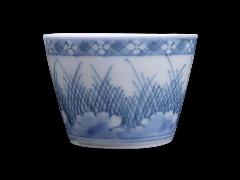古伊万里　染付　雪輪に葦の図　蕎麦猪口　E760AS-CYl