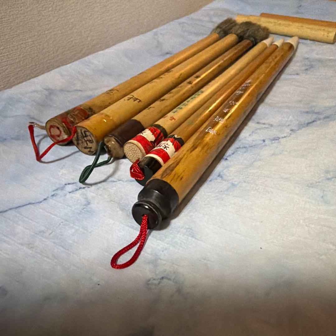 古筆　中国　アンティーク　羊毛　上海工藝　毛筆 6本セット 竹製 書道