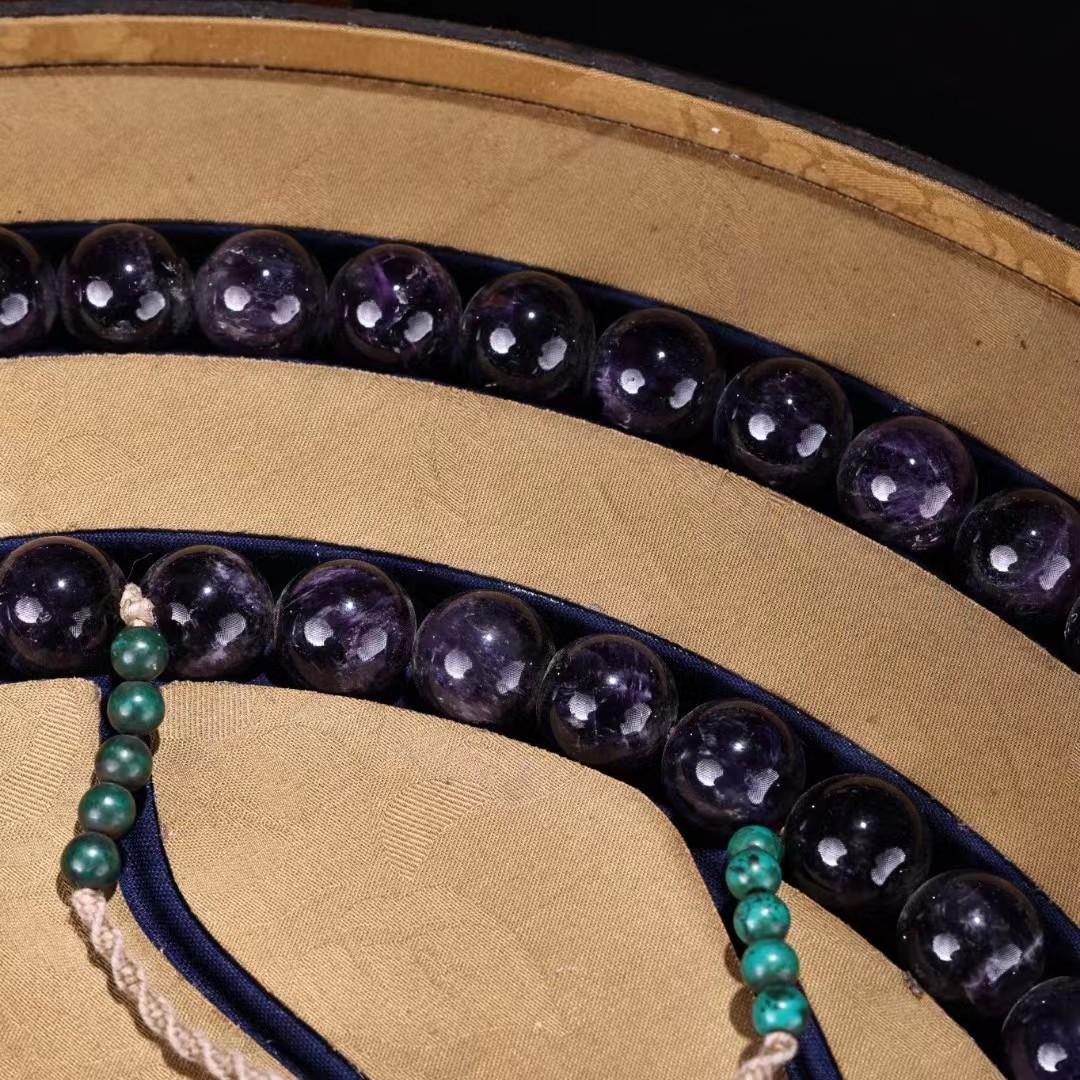 中国古美術・極品紫水晶朝珠・刺繍箱付き・時代物・極細工・置物・古賞物・風水開運