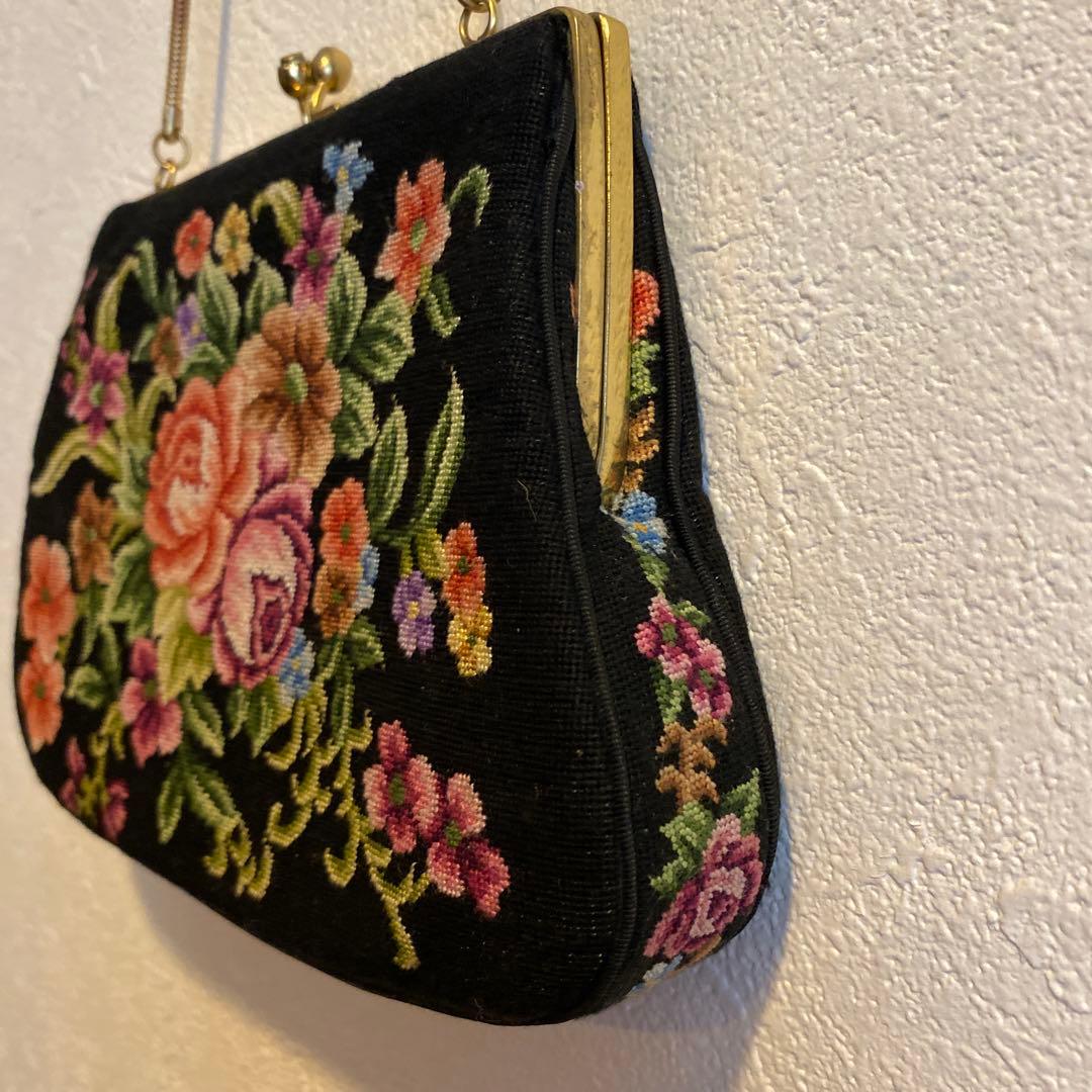 ❣️お値下げ❣️プチポアン　ニードルポイント花柄刺繍 ハンドバッグ