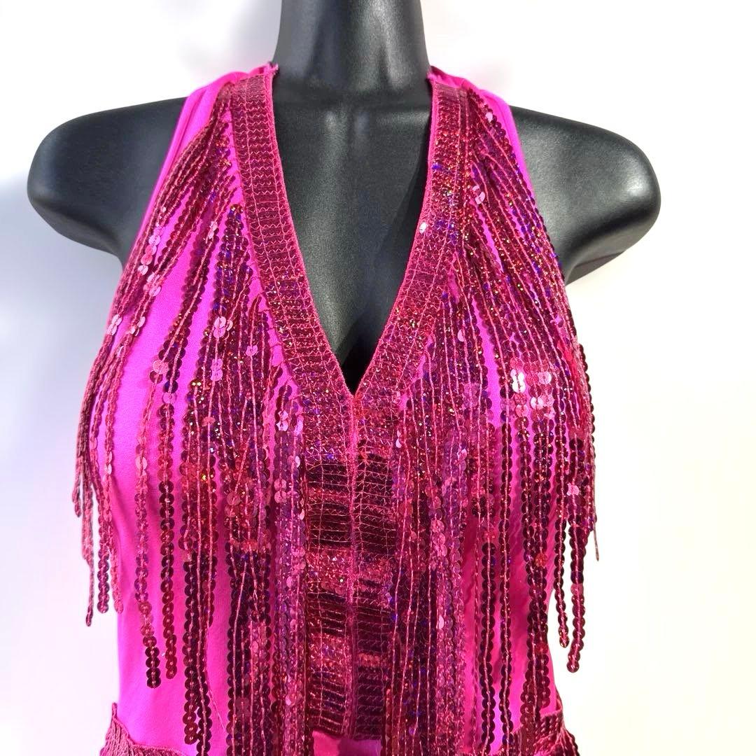 6339★S ネオンピンク スパンコール ラテンドレス 社交ダンス