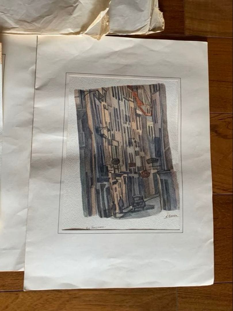 M. Blanche Rue Parisienne 水彩画 ２枚