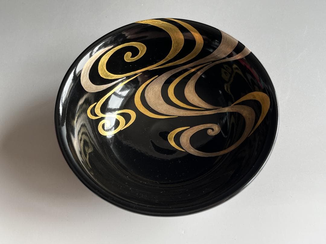 通次阿山　黒地　流水　茶碗　茶道具