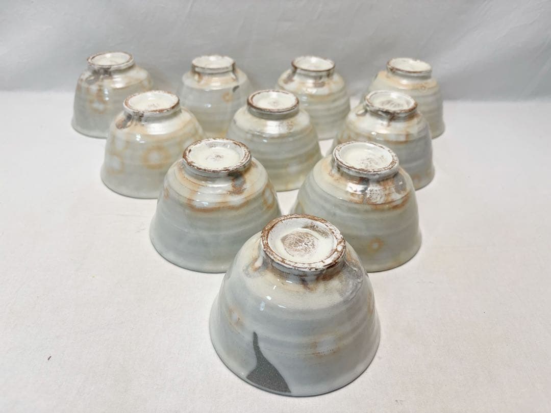 未使用 茶道具 清和窯 粉引 数茶碗 十客組 陶印 茶器 茶事 茶席 共布 共箱