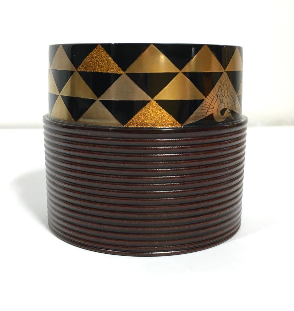 極美品！ 四代 大下香仙 鱗鶴蒔絵 筋中次 棗 内蒔絵 茶道具 共箱/共布